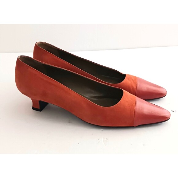 VTG Renee Mancini Paris Dk Orange Suede/Leather Cap Toe Low Heel Pump 37.5 US 7N - Picture 4 of 9